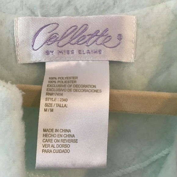 Collette by Miss Elaine Long Light Green Zip Robe Size M Quilted Pattern Pockets - Picture 5 of 9